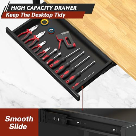 48 "Adjustable Workbench with Drawers, Heavy Duty Work Bench with Wheels & Power Outlets, 2000 LBS Load Capacity Wooden Workbench top for Garage, Workshop, Office, Home Big Lighting Deals