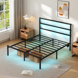 CLIBFENG Full Size Bed Frame with Headboard,Heavy Duty Steel Slats Support-LED Bed Frame with USB Charging Station,Mattress Foundation-Under Bed Storage,No Box Spring Needed,Noise Free，Black CLIBFENG