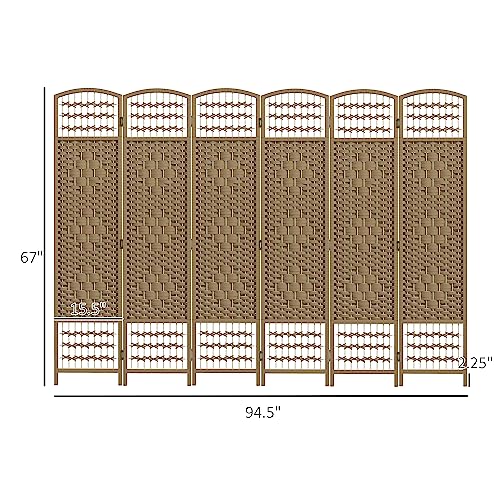 HOMCOM 6 Panel Room Divider, Folding Privacy Screen, 5.6' Room Separator, Wave Fiber Freestanding Partition Wall Divider, Natural HOMCOM