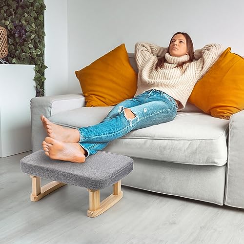 Lawei Small Footstool Ottoman, Rectangle Fabric Foot Stool Rest with Wooden Legs and Non-Slip Soft Padding, Modern Footstools Step for Couch, Desk, Office, Living Room, Bedroom, Entryway, Dogs, Gray Lawei