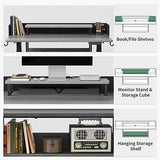 FEZIBO 48" Electric Standing Desk with Shelves, 48 x 24 Inch Sit Stand Rising Desk with Monitor Stand and Storage, Ergonomic Home Office Computer Desk, Rustic FEZIBO