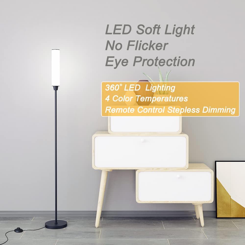 Nukanu Floor Lamp with Remote Control,Bright Floor Lamps for Living Room/Bedroom/Office, Stepless Adjustable 3000K-6000K Colors and 10-100% Brightness,Standing Light with Foot Switch (Black) Nukanu