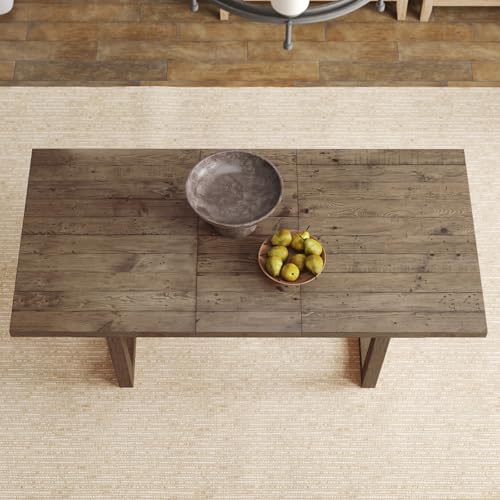 Kmax 70" Farmhouse Extendable Dining Table Set for 4-8 People, Rustic Rectangular Kitchen Table, Recycled Pine Wood Dinner Table for Dining Room Home Office, Walnut Kmax