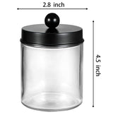 Amolliar 4 Pack Apothecary Jars Bathroom Vanity Storage Organizer Set -Countertop Canister with Stainless Steel Lids &Cute Stickers - Qtip Dispenser Holder for Qtips,Cotton Swabs,Makeup Sponges(Black) Amolliar