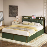 LIKIMIO Queen Bed Frame with 4 Storage Drawers, Platform Bed with Charged Headboard, Sturdy and Stable, No Noise, No Box Spring Needed, Easy to Install, Dark Green LIKIMIO