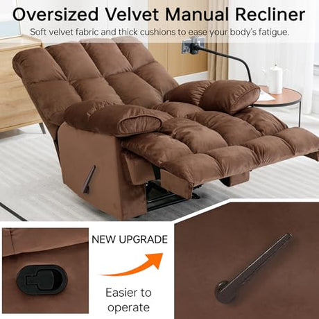 Euthymia Oversized Recliner Chair, Large Recliner Chair Chairs for Adults 400LBS, XL Biggest Manual Fabric Heavy Duty Recliner Chair, Extra Wide Recliners for Living Room, Brown Euthymia
