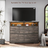 EnHomee 55.2''Wide Dresser for Bedroom Wood Dresser with LED & Power Outlet Vintage 10 Drawer Dressers & Chests of Drawers Long Dresser TV Stand, Closet,Hallway, Dark Rustic Oak EnHomee