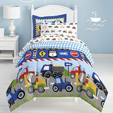 dream FACTORY Trucks Tractors Cars Boys 5-Piece Bedding Kids Construction Comforter Sheet Set, Twin Blue Red Multi dream FACTORY