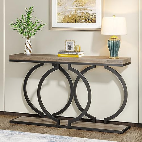 Tribesigns Console Table, 55-Inch Industrial Entryway Table with Geometric Metal Frame, Narrow Long Wood Accent Sofa Table for Living Room, Entrance, Hallway, Vintage Grey Tribesigns