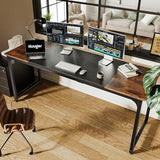 Huuger Computer Desk, 70 Inch Office Desk, Gaming Desk with Storage, Writing Desk Work Desk for Home Office, Study, Long Simple Desk, Large Legroom, Metal Frame, Rustic Brown and Black Huuger