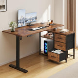 Homiflex 47 Inch L Shaped Standing Desk with 3 Drawers Electric Standing Desk with Storage Computer Desk Adjustable Height with Power Outlets 4 Memory Presets for Home Office, Rustic Brown Homiflex
