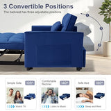 SumKea 55'' 3-in-1 Sleeper Loveseat, 2-Seater Pull Out Couch, Velvet Futon Sofa Adjustable Backrest, Reclining Sofa Bed with Pillows, Pockets, Perfect for Small Spaces, Living Room Furniture, Blue SumKea