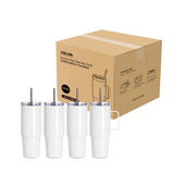 PYD Life Sublimation Tumblers Blanks with Handle 30 OZ White Coffee Mugs Insulated Reusable Travel Cups with Leakproof Lid and Stainless Straw for Tumbler Heat Press 4 Pack PYD Life