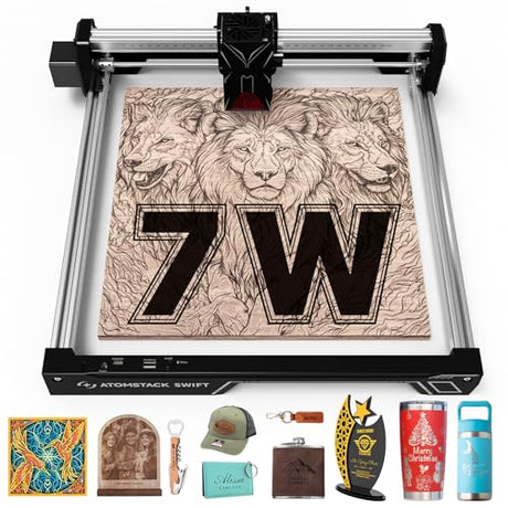 ATOMSTACK Swift 7W Laser Engraver, Swift 7W Laser Cutter, 0.06mm High Accuracy Laser Engraving Machine for Wood and Metal, Dark Acrylic, Glass, Leather Black ATOMSTACK