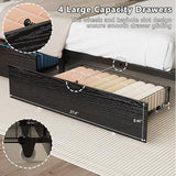 VINGLI Queen Platform Bed Frame with 4 Storage Drawers and Adjustable Headboard Shelf, Metal Bed with Charging Station and LED Lights, No Box Spring Needed, Noise Free, Easy Assembly, Black VINGLI