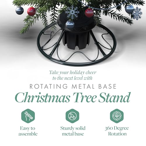 Home Heritage Artificial Christmas Tree Base Rotating Metal Stand for 1 to 1 3/4 Inch Diameter Artificial Christmas Tree Poles, 22 Inch, Black Home Heritage