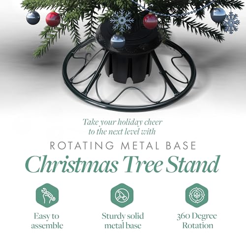 Home Heritage Artificial Christmas Tree Base Rotating Metal Stand for 1 to 1 3/4 Inch Diameter Artificial Christmas Tree Poles, 22 Inch, Black