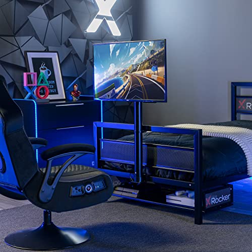 X Rocker Basecamp Full Size Gaming Bed, Rotating TV Mount with Vented Console Storage, Metal Mesh Frame with Slats, Amazon Exclusive, Black X Rocker