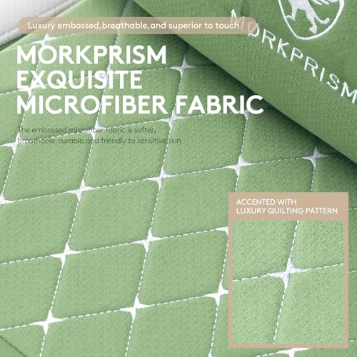 Morkprism Gaming Chair Breathable Fabric,Computer Office Chair with Footrest,Massage Lumbar Support and Gel Pad,Ergonomic Reclining Gamer Chair with Adjustable Armrests and Spring Cushion Green Morkprism