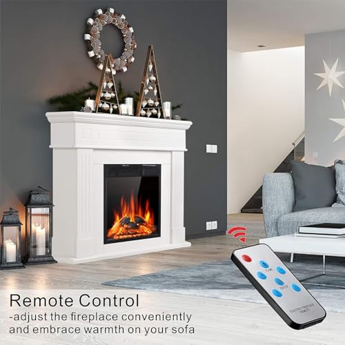 Xbeauty 44" Electric Fireplace with Mantel Surround, 750W/1500W LED Freestanding Fireplace Heater with Realistic Flame, Adjustable Brightness, Remote Control for Living Room,Bedroom，Pearl White Xbeauty