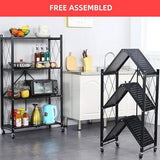 Kitchen Garage Metal Shelves, Storage Shelves Organizer, Foldable Metal Shelving, Closet Shelving Unit, 28" W x 14" D x 50" H Bakers Rack Microwave Stand, Plant Stand with Wheels (4-Tier Shelf) GOARLPEY