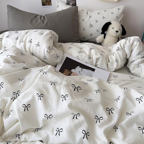 Bildenly White Twin Comforter Set - Black Bow Quilt Bedding Set 2 Pieces, Comforter Set Twin Size, Soft & Lightweight Comforter(68‘’ x 90‘’) for Girl All Season & 1 Pillowcase(30‘’x20‘’) Bildenly