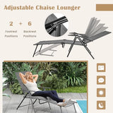 Giantex Lounge Chair Outdoor Set of 2 - Tanning Chair with 6 Adjustable Backrest, 2-Level Footrest, Folding Sunbathing Lounger for Patio, Poolside, Yard, Chaise Lounge Chair, Beach Chair (Grey)