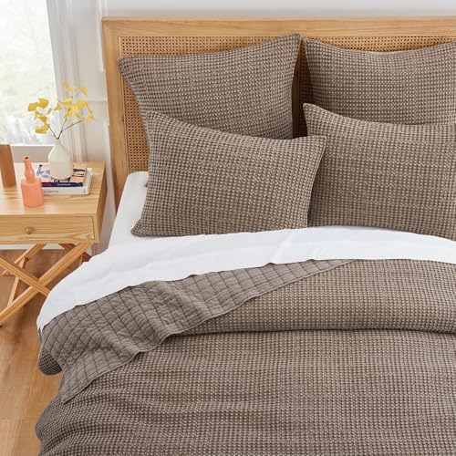 Levtex Home Mills Waffle King/Cal King Quilt Set (106x92in) with 2 Pillow Shams (36x20in) - Cocoa - Cotton Waffle King Size Quilt Bedding Set - Lightweight, Soft, Pre-Washed Levtex Home