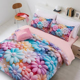 A Nice Night Stunning Blooming 3D Flower Floral Comforter Sets, with Pearl Flower Core Pattern Bedding Set for Girls Queen Size, Ultra Soft Bedding Sets (Blue-Purple, Queen 6Pcs) A Nice Night
