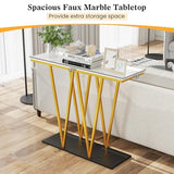 Giantex Gold Console Table, 40” Entryway Table with Faux Marble Top & Sturdy Metal Base, Modern Accent Sofa Table for Entrance, Living Room, Hallway, Foyer Decoration, White Giantex