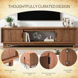 BRITEMART TV Stands for Living Room, 70 Inch Large Entertainment Center Fluted TV Stand with Storage, Boho Media Console Wood Television Table with Cable Management Hole, Walnut BRITEMART