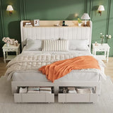 GarveeHome King Size Bed Frame with Storage Headboard, Upholstered Platform Beds with Drawers, Charging Station, Noise-Free, No Box Spring Needed, Easy Assembly, Beige GarveeHome