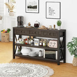 FATORRI Console Table with Storage for Entryway, Rustic Sofa Table with 3 Drawers for Living Room, Farmhouse Hallway Tables and Couch Tables Behind Sofa (54.72 Inch Long, Walnut Brown) FATORRI