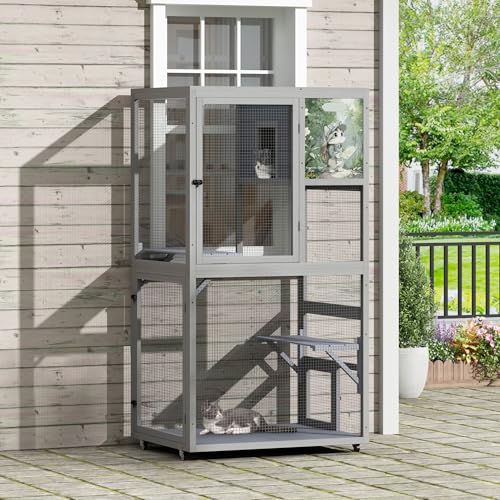 COZIWOW Outdoor Wooden Cat Catio – Weatherproof, Easy Assembly, for Backyard/Patio/Balcony, for Indoor & Outdoor Cats COZIWOW