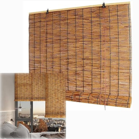 23" 29" 31" 33" 37" 41" 43" 47" 49" 51" 53" 55" 61" 73" Wide, Outdoor Bamboo Roller Blind For Patio Privacy Protection, Light Filtering Bamboo Roll Up Shade, Cordless Bamboo Roman Curtain For Windows( ZXBMYLV
