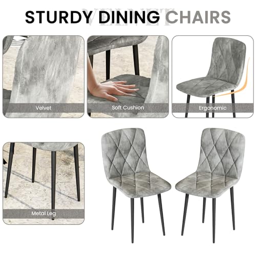 LTTROMAT Round Dining Table Set for 4, 39 Inch Circular Kitchen Table and Chair Set for 4 Person, 5-Pieces Dining Table Set with 4 Grey Velvet Chairs & Metal Frame for Small Space Home Kitchen LTTROMAT