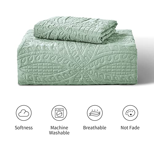Love's cabin Twin Quilt Set Sage Bedspreads - Soft Bed Summer Lightweight Bedspread Comforter - Modern Style Coin Pattern Coverlet for All Season - 2 Pieces (1 Quilt, 1 Pillow Sham) Love's cabin
