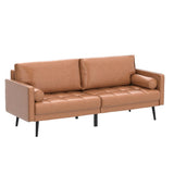 Vonanda Faux Leather Sofa Couch, Mid-Century 73 Inch 3 Seater Leather Couch with Hand-Stitched Comfort Cushion and Bolster Pillows for Living Room,Elegant Cognac Tan Vonanda
