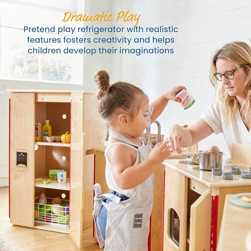 ECR4Kids Play Kitchen Refrigerator, Wooden Playset, Natural ECR4Kids