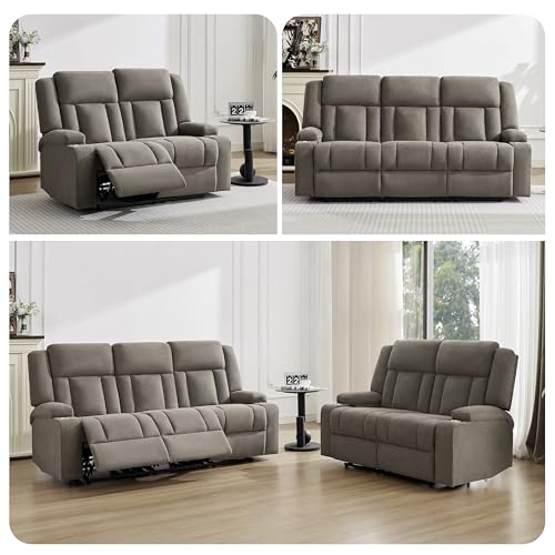 AIWOEN Manual Recliner Loveseat with Cup Holders, 2-Seater Fabric Reclining Sofa, Compact Wall Hugger Couch for RV, Small Living Room & Home Theater, Brown