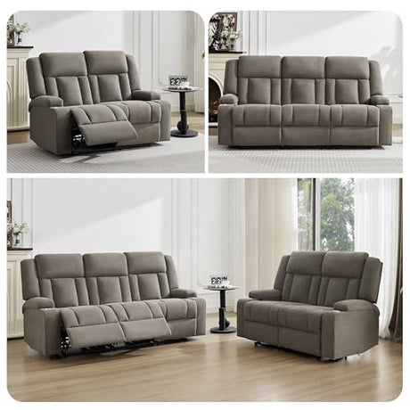 AIWOEN Manual Recliner Loveseat with Cup Holders, 2-Seater Fabric Reclining Sofa, Compact Wall Hugger Couch for RV, Small Living Room & Home Theater, Brown AIWOEN
