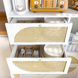 YUHOCB Kitchen Pantry Storage Cabinet with Power Outlet,Tall Kitchen Hutch Cabinet with Microwave Stand,Utility Pantry with Doors and Shelves for Dining Room, Living Roo (White) YUHOCB