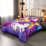 Erosebridal Girls Unicorn Comforter Set Twin Girls Bedding Set Cute Rainbow Unicorn Print Down Comforter Kids Cartoon Kawaii Duvet Insert Galaxy Stars Fantasy Room Decor Children Reversible Purple Erosebridal