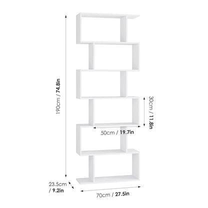 FOTOSOK S-Shaped 6-Tier White Bookcase - Modern Freestanding Display Shelf for Any Room - WoodArtSupply