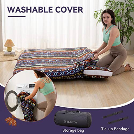 Dr.Futon Japanese Floor Futon Mattress Extra Thick Folding Roll Up Bed Topper Mat for Guest,Lounger and Tavel Dr.Futon