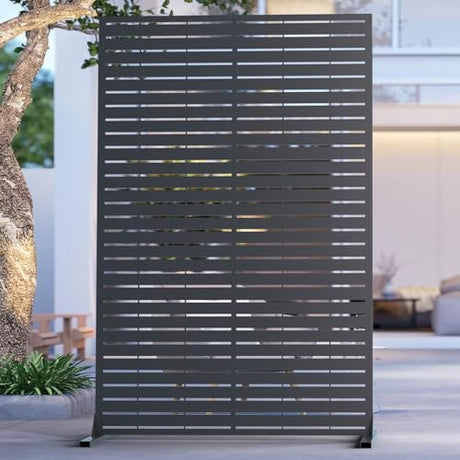6FT Outdoor Metal Privacy Screen – Decorative Privacy Fence and Room/Garden Divider, Weather-Resistant Freestanding Panel with Stand, Durable Steel for Patio, Garden, Balcony, or Backyard WIZWERK