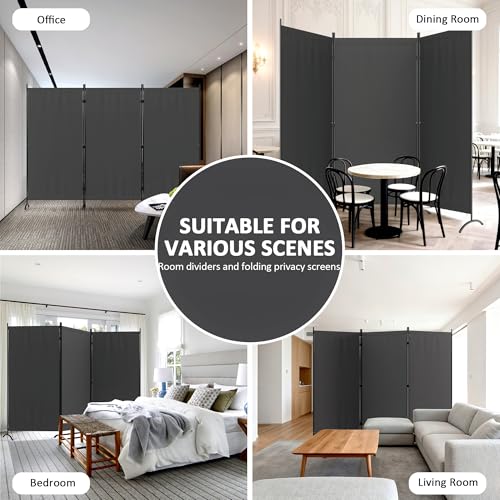 Kecreque 3 Panel Room Divider 6 Ft Folding Screen Room Dividers with 4 Curved Metal Feet Partition Wall Divider,Privacy Screens Portable Wall for Office,Bedrooms,Dining,Dorm,Grey Kecreque
