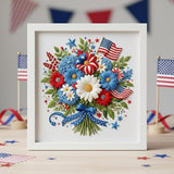 LQCrafK DIY American Independence Day Pattern Creative Design Beginner-Friendly Round Decorative Painting Hand Embroidery Kit Art Present-Bouquet