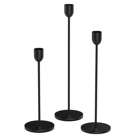ChefBee Black Tall Candle Candlestick Holder, 3PCS Taper Pillar Candle Sticks Stand Holders Decor, Centerpiece Dining Table Wedding Festive Fireplace Mantle Vintage Room Decorations, Housewarming Gift CHEFBEE
