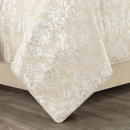 Loom and Mill 9-Piece Elegant Damask Comforter Sets Jacquard Medallion Design, Ultra Soft Floral Bedding with Euro Shams, Bedskirt, Filled Decorative Pillow for Home (Beige White, Queen) Loom and Mill